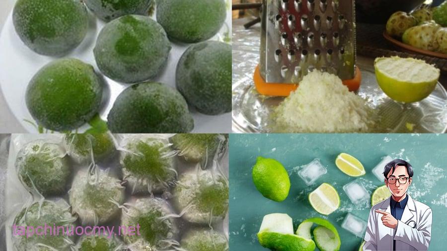 Sau khi cấp đông, bạn hãy bào nhỏ quả chanh để dùng nhé, nhớ tận dụng vỏ chanh