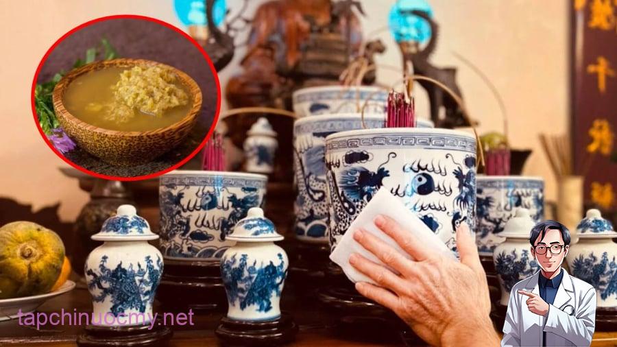 Gia chủ có thể sử dụng rượu gừng pha với nước ấm để lau bàn thờ.