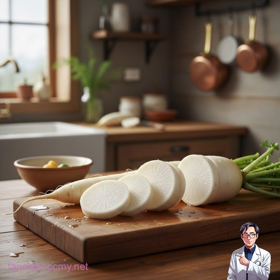 Củ cải trắng – nguyên liệu quen thuộc, giá rẻ nhưng được nhiều gia đình sử dụng để hỗ trợ làm dịu cổ họng, giảm cảm giác vướng đờm.