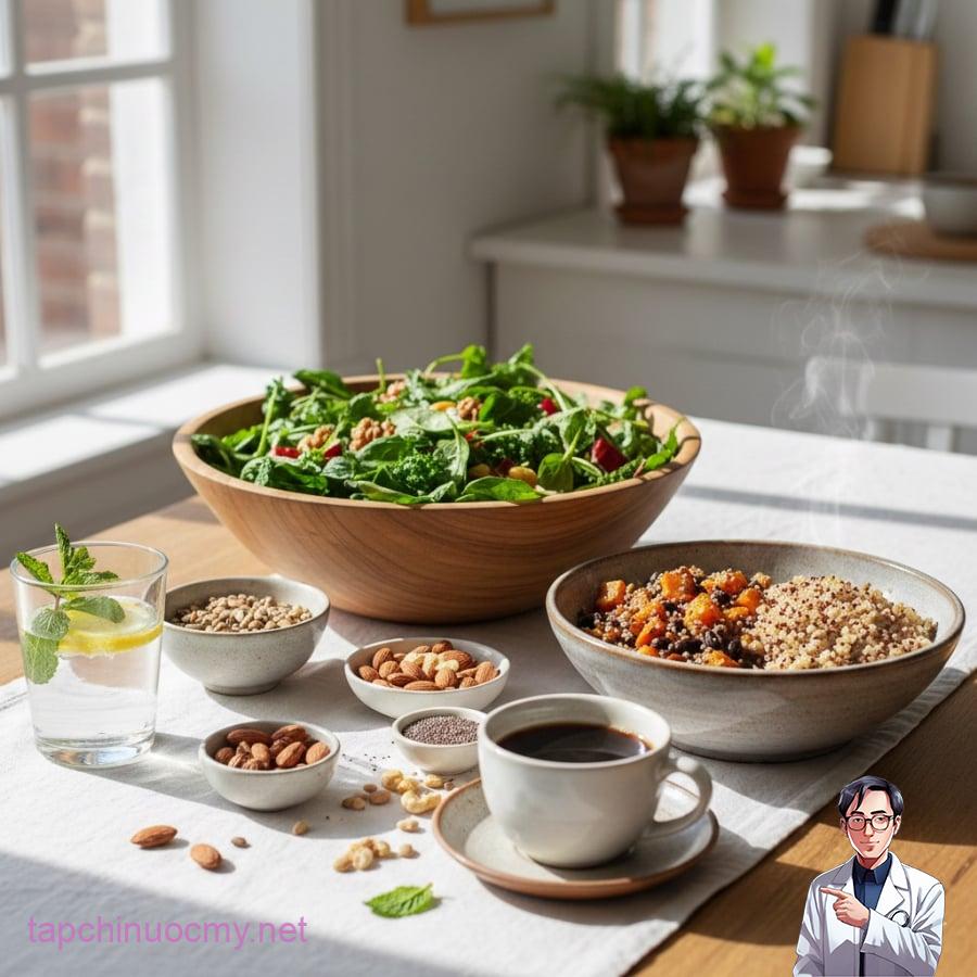 Chế độ ăn ưu tiên thực vật kết hợp cà phê điều độ được xem là nền tảng giúp cải thiện gan nhiễm mỡ không cần dùng thuốc.