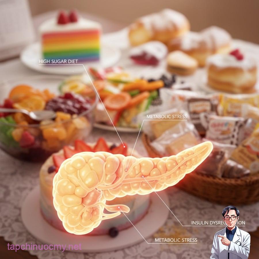 Ăn nhiều bánh ngọt khiến tuyến tụy phải hoạt động liên tục để điều hòa đường huyết.