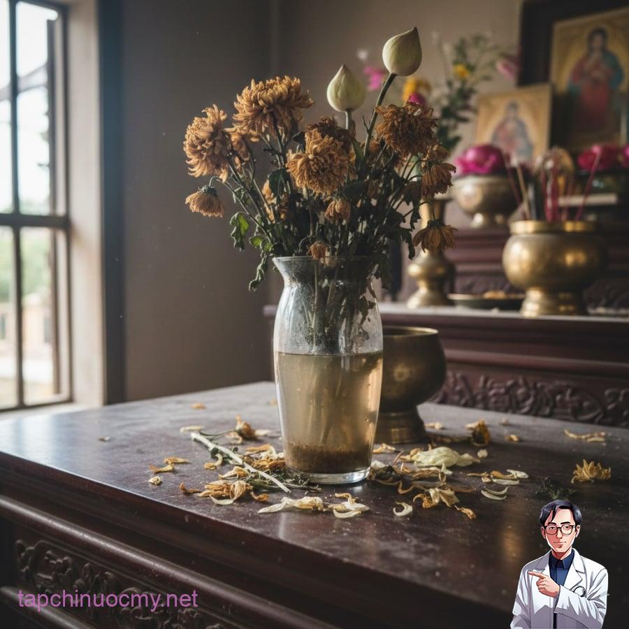 Hoa héo úa, nước đục là dấu hiệu cần thay ngay để tránh ảnh hưởng thẩm mỹ và không gian thờ cúng.
