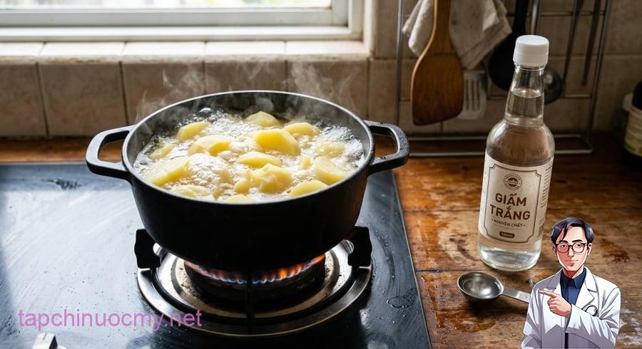 Thêm một thìa nhỏ giấm khi luộc giúp khoai chín bở đều, không sượng lõi.