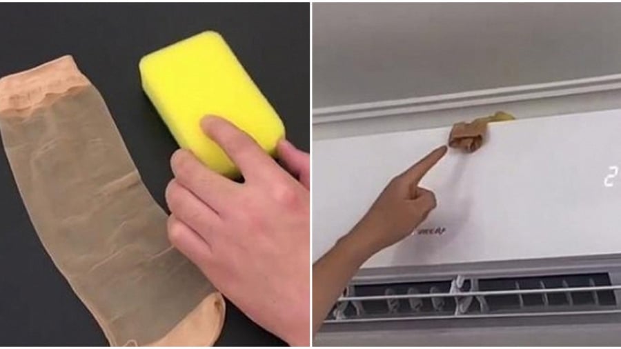 Chiếc tất này đặt trên điều hòa sẽ giúp không khí trong phòng có mùi dễ chịu.